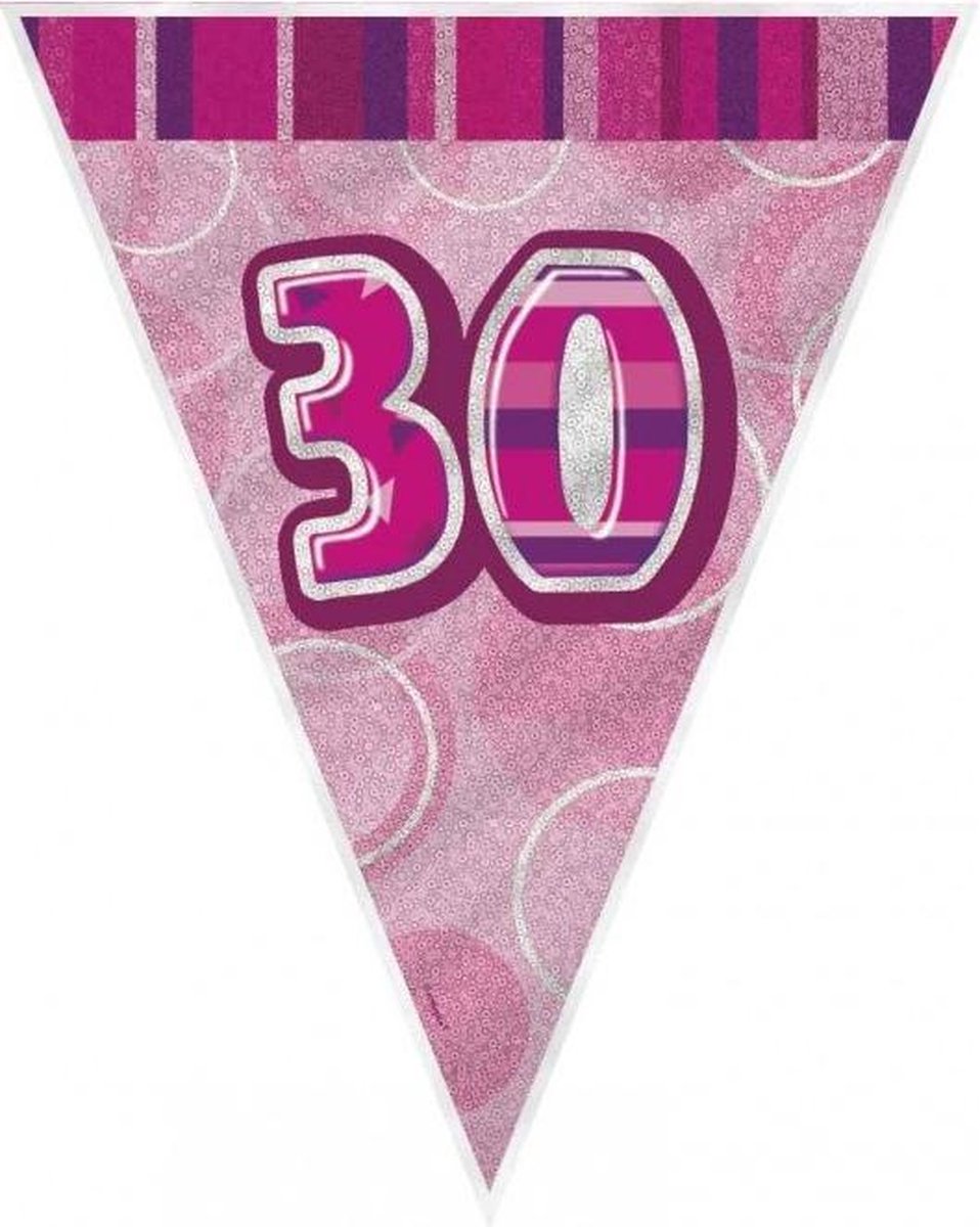 Unique Vlaggenlijn Glitz Cijfer '30' 274 Cm Roze