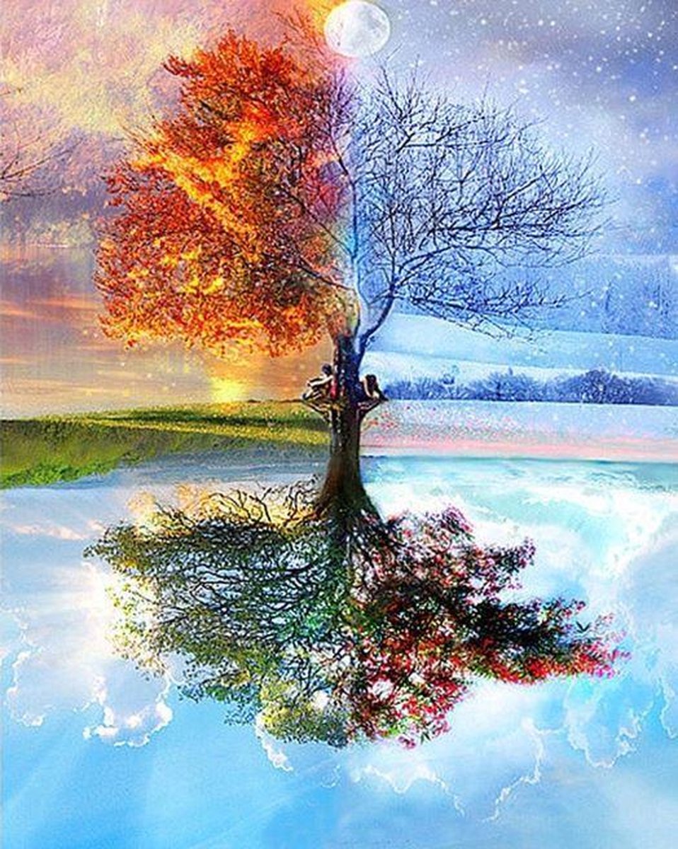 4 Seizoenen Boom - Diamond Painting - 30x20cm - Complete Set - Inclusief Tools - Stipco