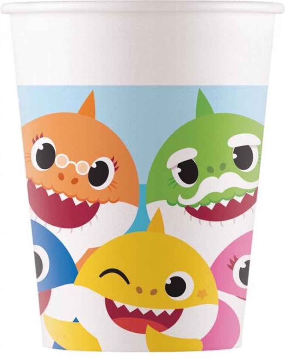 Procos Feestbekers Baby Shark Junior 200 Ml Papier 8 Stuks