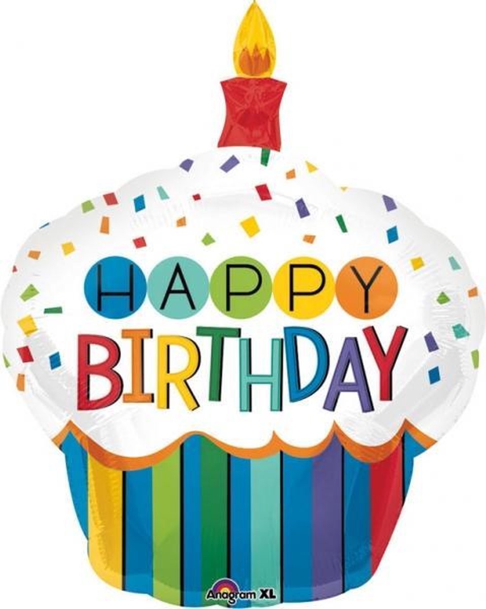SuperShape Rainbow Birthday Cupcake Foil Balloon P35 packed