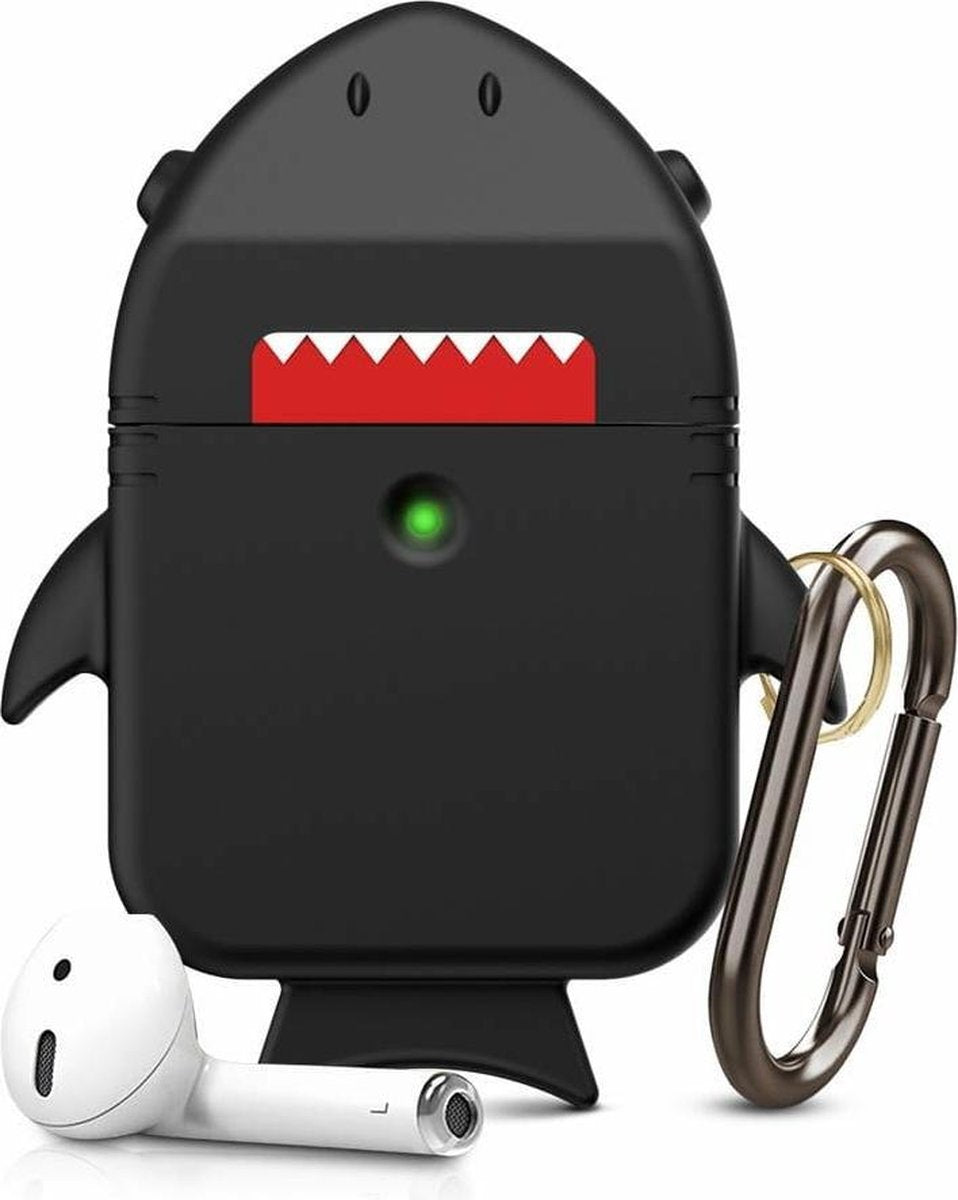 Haai Case Cover Voor Airpods - Siliconen Zwart | Watchbands-shop.nl