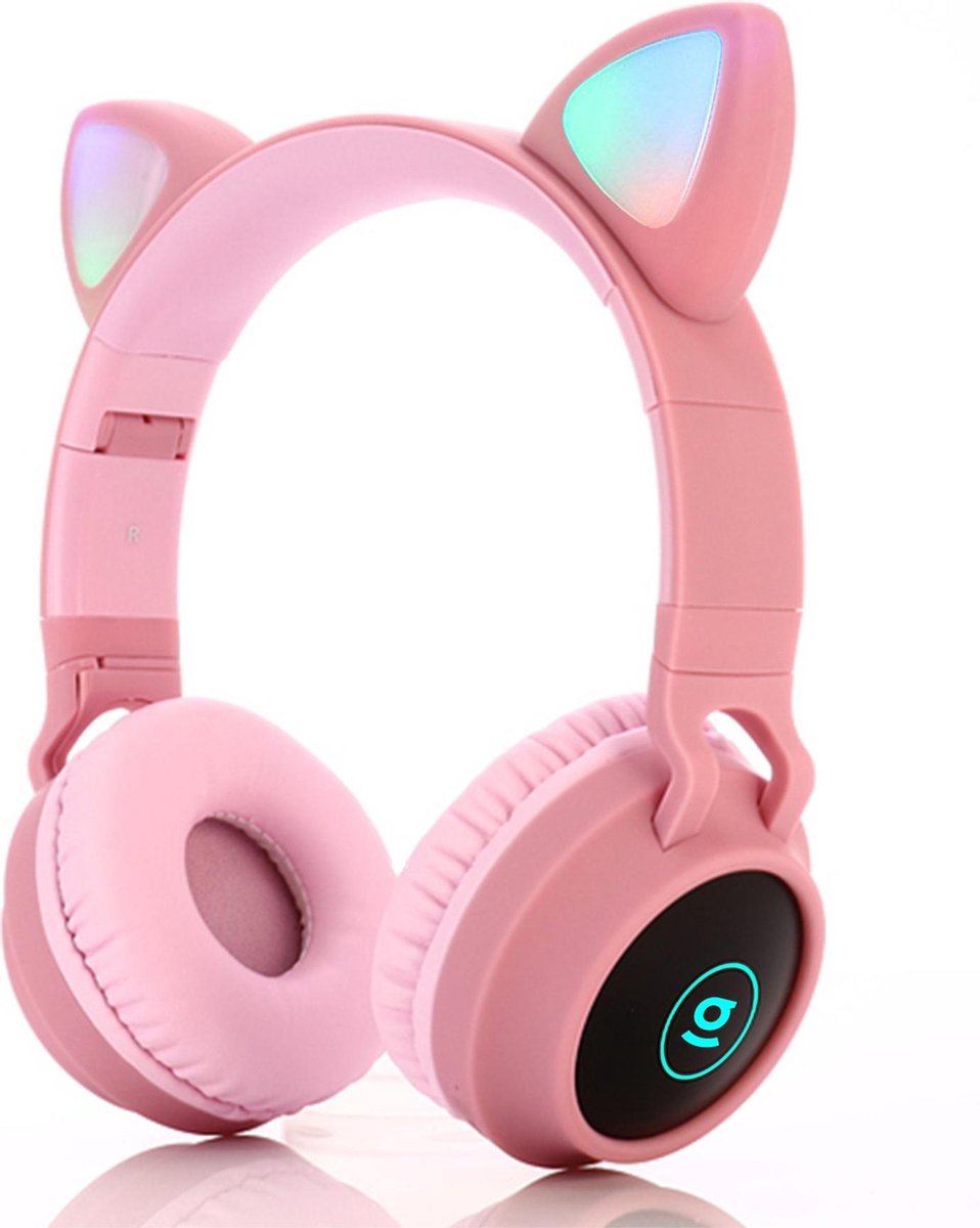 Kinder hoofdtelefoon - Draadloze koptelefoon Bluetooth met led kattenoortjes roze