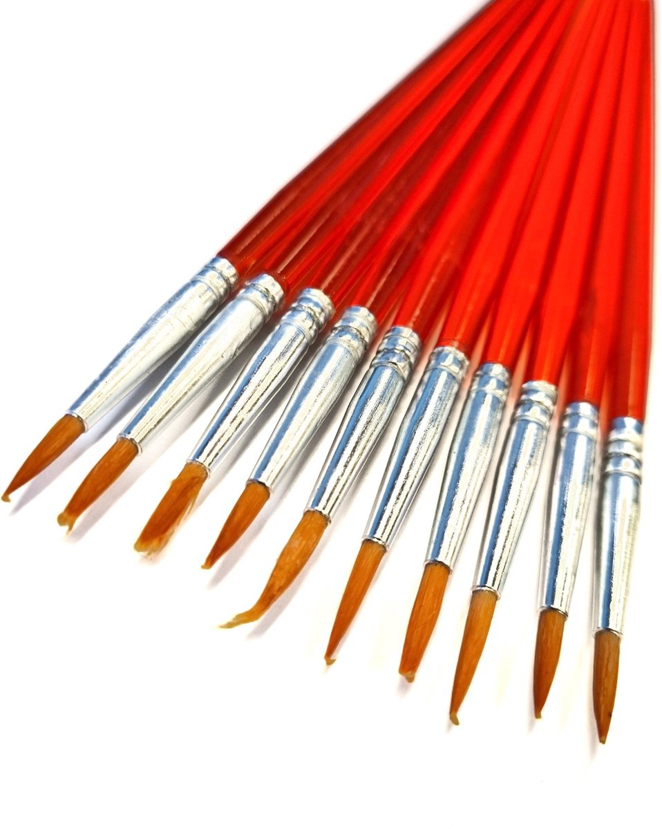 Gadgetpoint | Verfkwasten | Penselen | Kwastjes | Schilderen | Verven | Knutselen | Set van 10 | Pointed | Rood