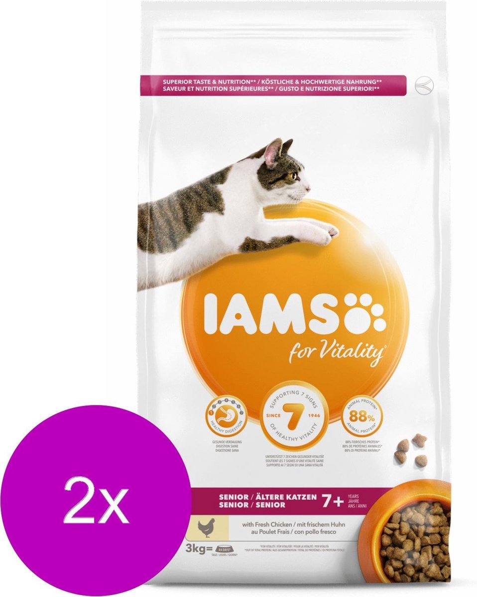 Iams Cat Senior Kip - Kattenvoer - 2 x 3 kg