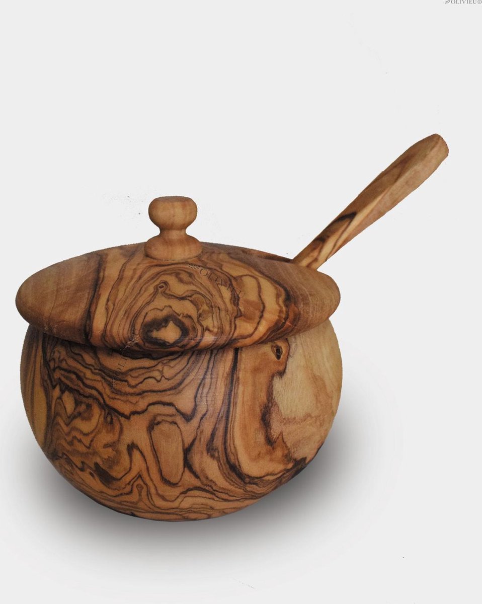 Olivieu ~ Houten / Olijfhouten Suikerpot ~ 10 cm ~ Origineel Cadeau ~ Tafelen Kerst ~ Unieke Gift