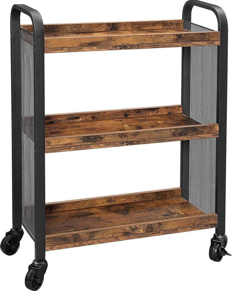 Nancy's Keukenwagen - Serveerwagen - Keukentrolleys - Rustiek Bruin - Industrieel - 66 x 26 x 85 cm
