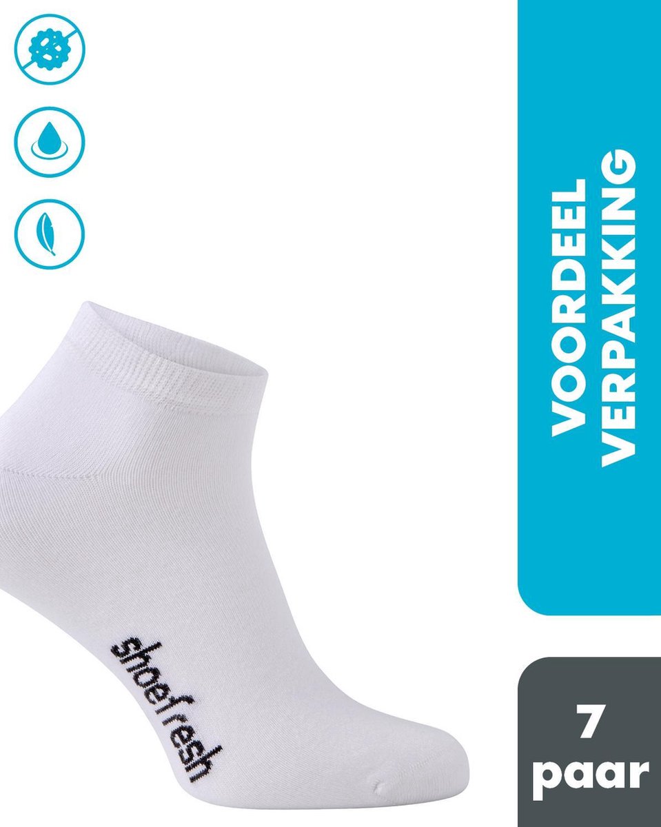 7 paar Shoefresh Bamboe Enkelsokken Heren - Maat 43-45 - Wit - Naadloze Sokken