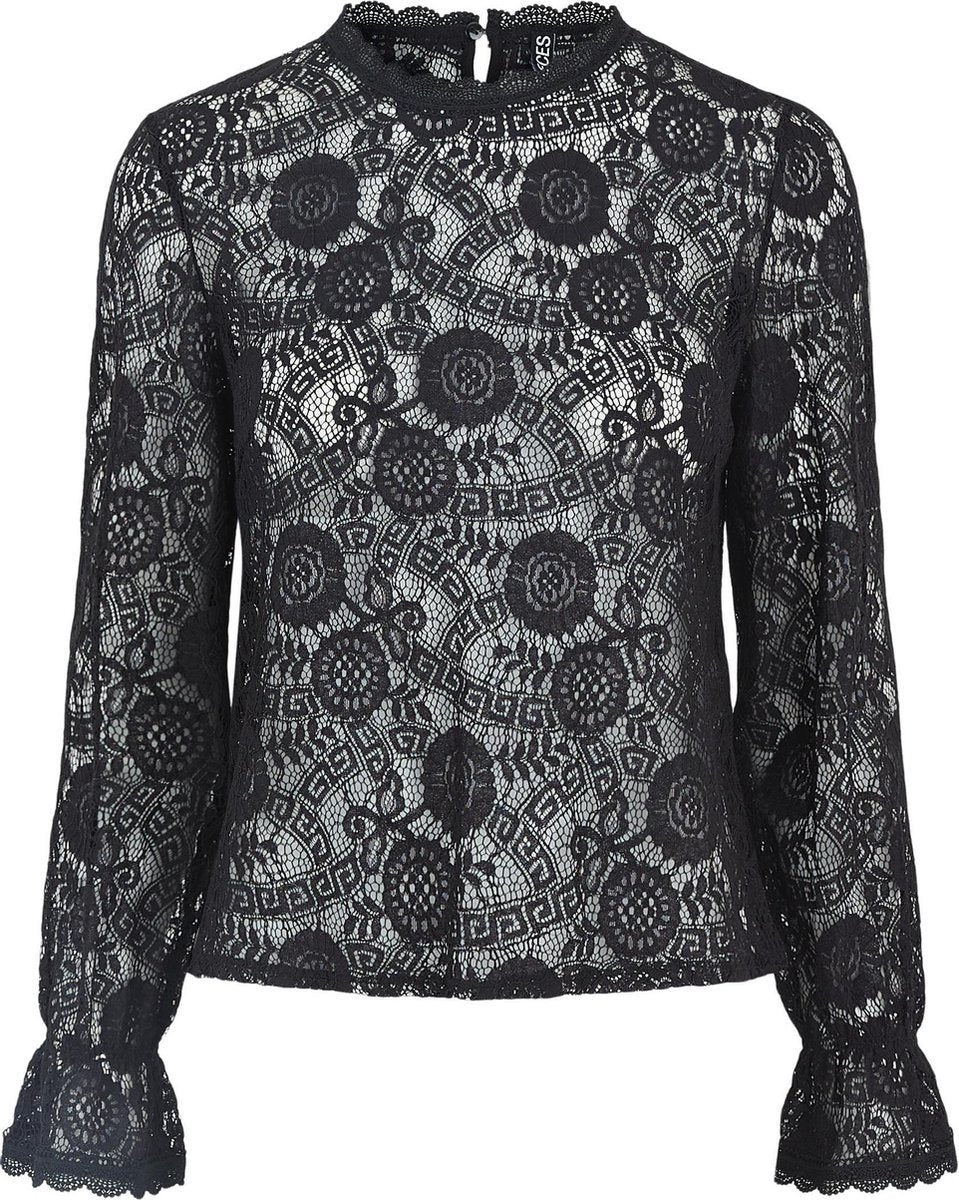 Pieces Dames 17113286 LOLLI LS LACE TOP D2D Black - Maat S