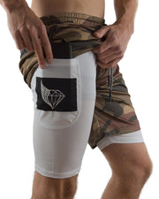 MVLOUS Sportbroek voor Heren - kort - Fitness broek met mobiel zak - 2 in 1 Sportbroekje - Camo Groen - XXL
