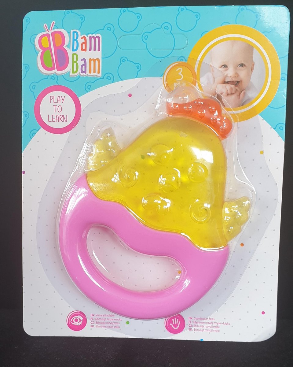 Bijtring Kip - Voor Doorkomende Baby Tandjes - Bijt Speelgoed - Tegen Tandvlees Pijn - Kraamcadeau - Zwangerschap - Kip - Bijtring - Roze