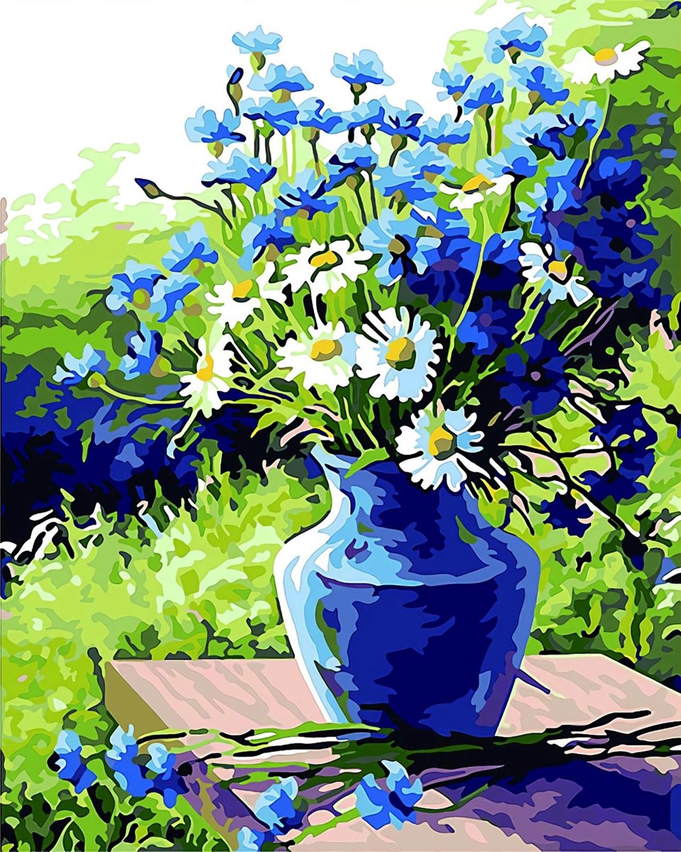 Schilderen Op Nummer Volwassenen - Schitterende Bloemen in Vaas - 40 x 50 cm - Opgerold