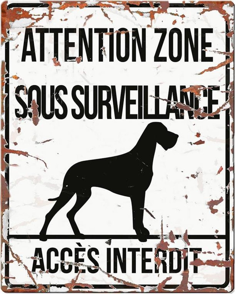 D&D Waakbord / Warning sign square danish dog f Wit 20x25cm
