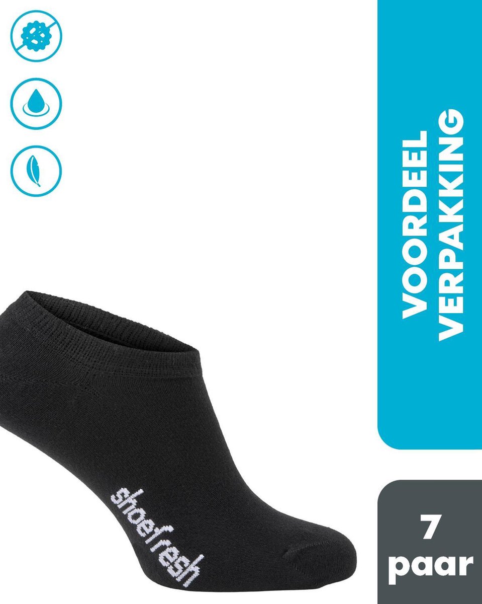 7 paar Shoefresh Bamboe Sneakersokken Dames / Footies - Maat 39-42 - Zwart- Naadloze Sokken