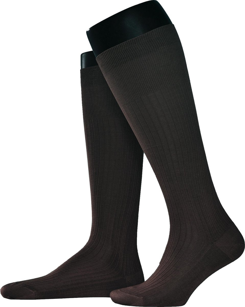 6 paar Mensocks kniekousen - herenkousen - 100% katoen - Bruin - maat 39-40 - geribbeld - dunne Italiaanse kwaliteit