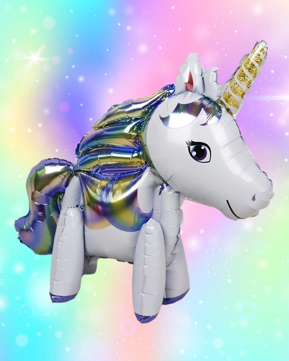 Unicorn Ballon - 3D Ballon - 60 x 68 cm - Inclusief Opblaasrietje - Ballonnen - Ballonnen Verjaardag - Helium Ballonnen - Folieballon - Paarden - Pony - Eenhoorn - Unicorn Versiering - Unicorn - Wit
