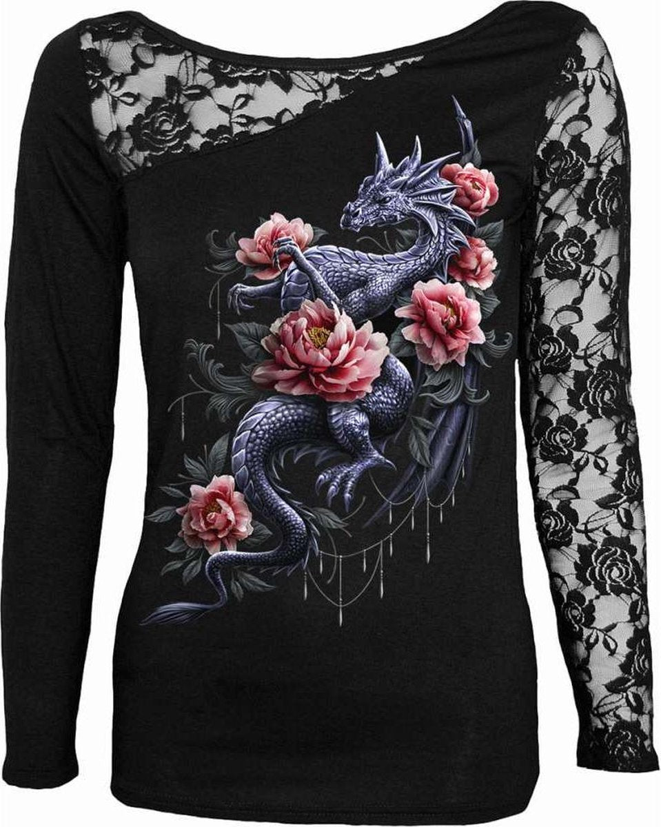 Spiral Longsleeve top -XXL- DRAGON ROSE SLANT Zwart