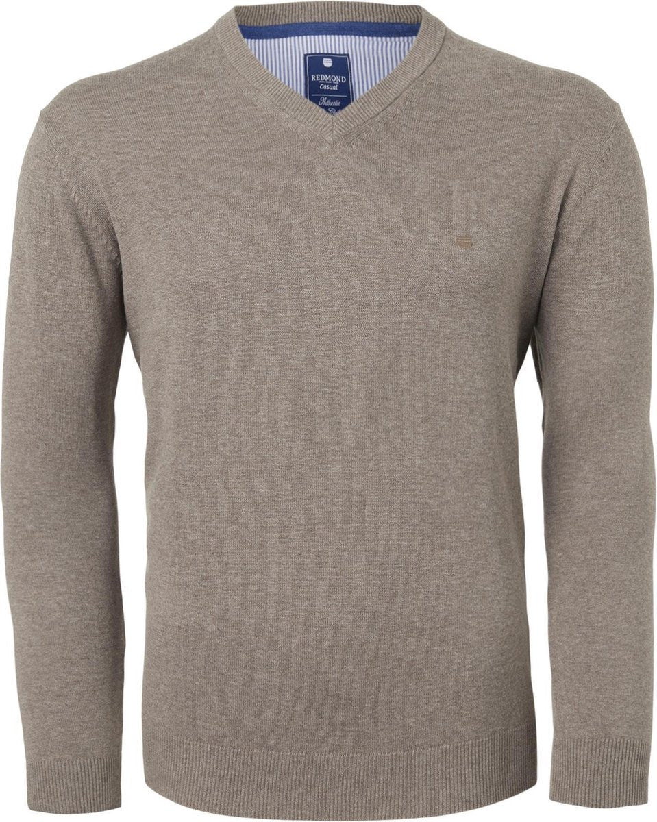 Redmond heren trui katoen - V-hals - beige -  Maat L