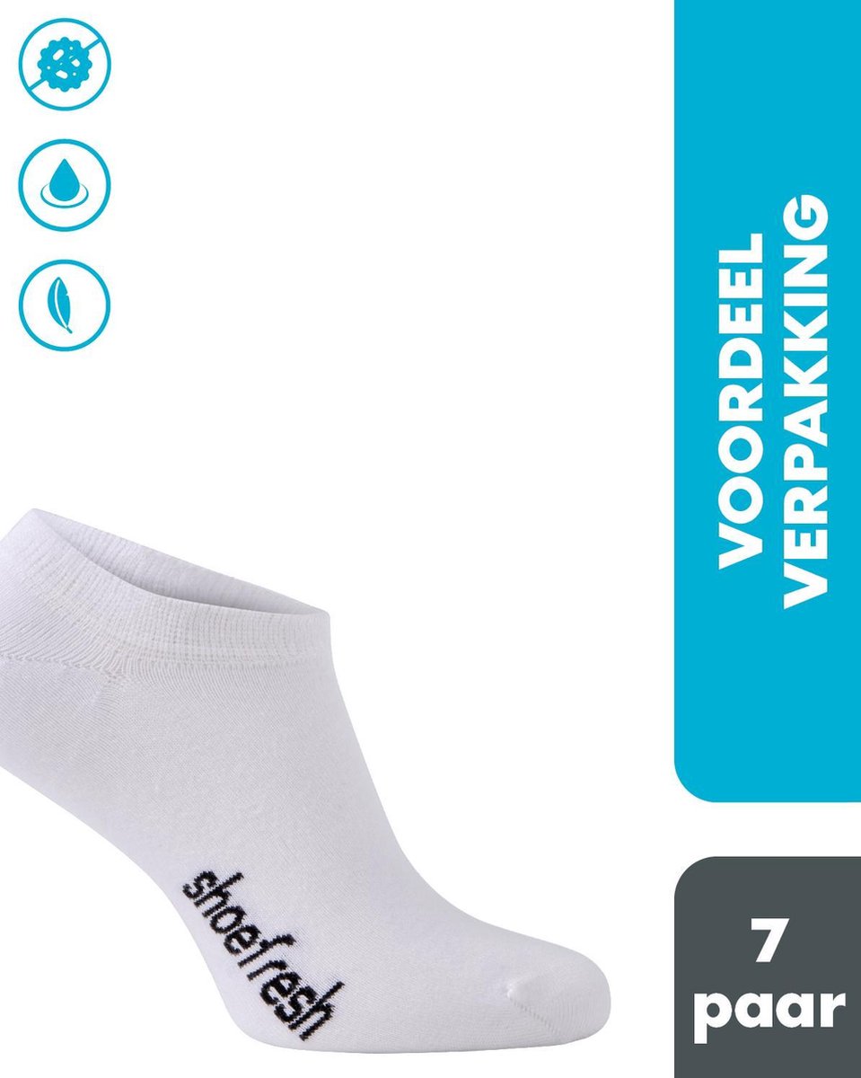7 paar Shoefresh Bamboe Sneakersokken Dames / Footies - Maat 39-42 - Wit - Naadloze Sokken