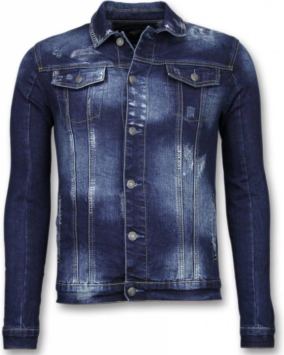 TRUE RISE Spijkerjasje - Stone Wash Spijkerjasje Heren Denim Jacket - Donker Blauw - Maat: L