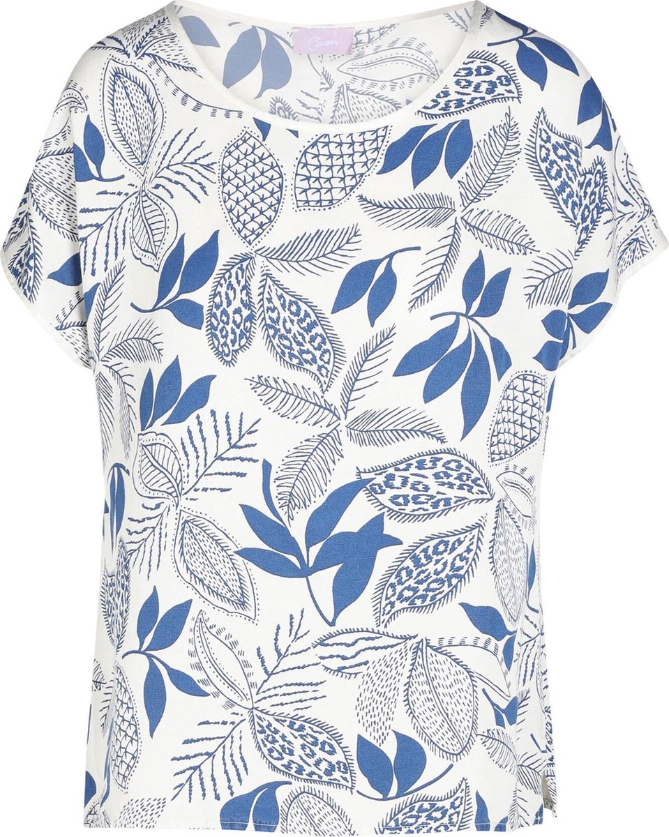 Cassis - Blouse met bladprint - Ecru