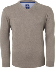 Redmond heren trui katoen - V-hals - beige -  Maat XXXL