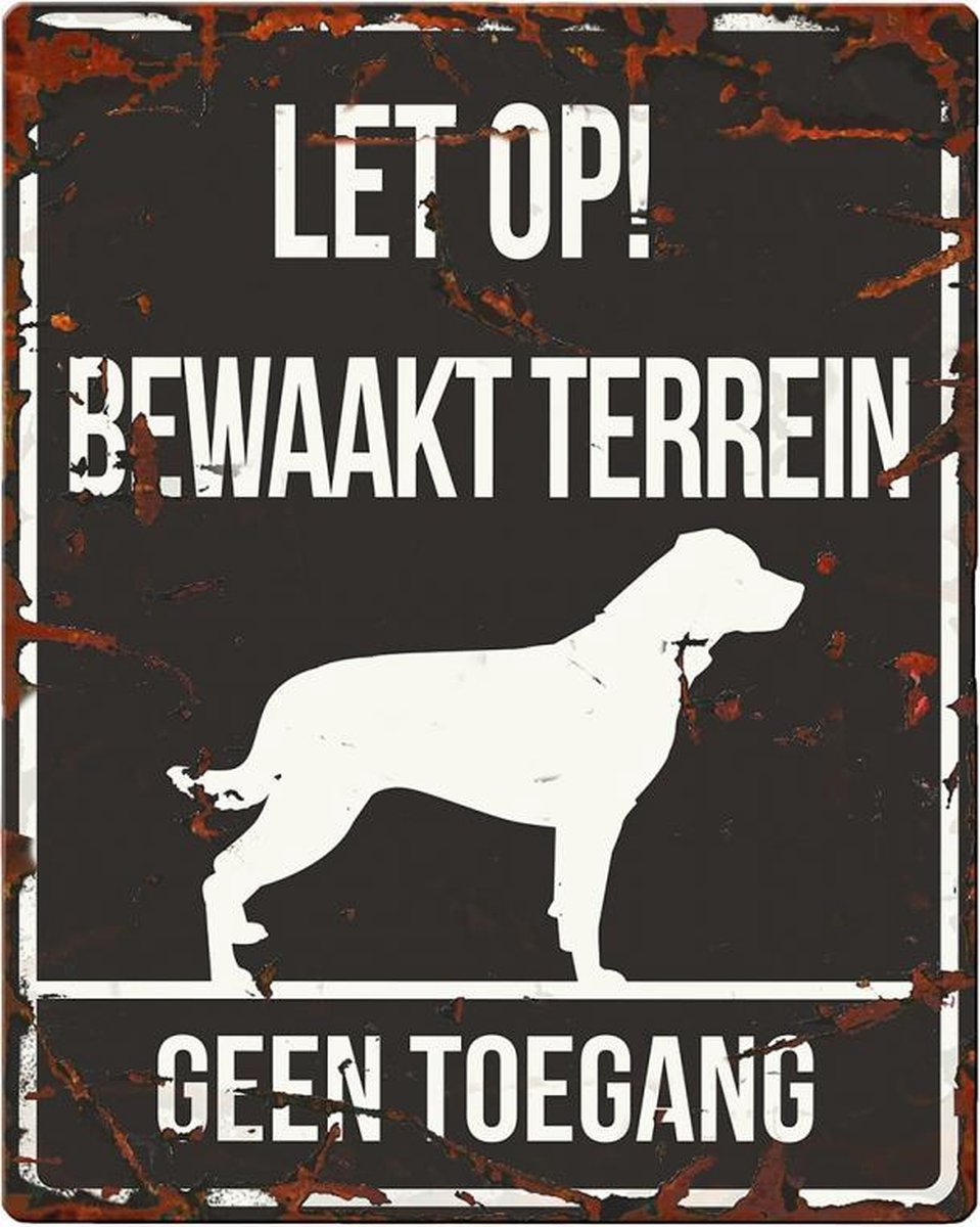 D&D Waakbord / Warning sign square rottweiler n Zwart 20x25cm