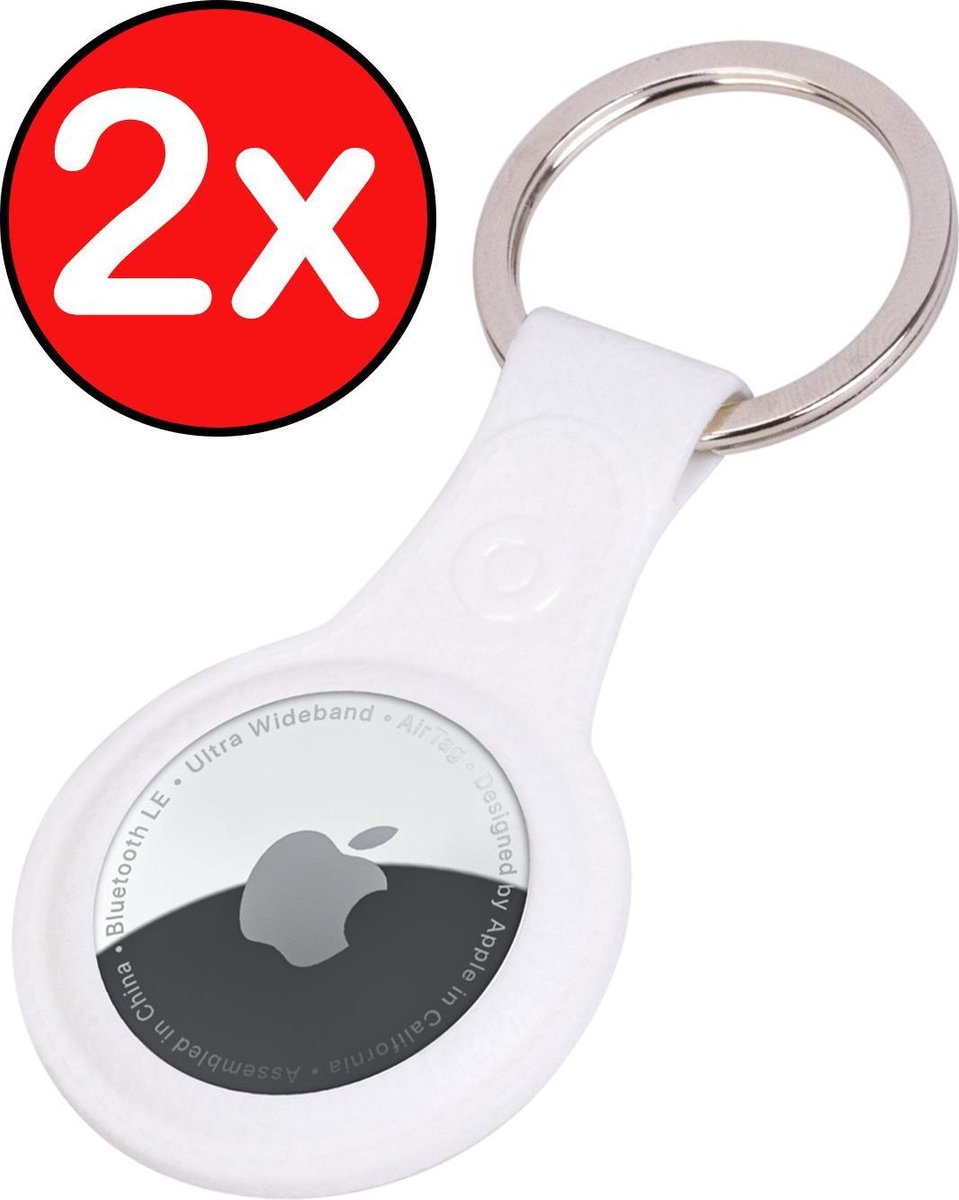 AirTag-Sleutelhanger AirTag Hoesje Leder Look Hanger - AirTag Hanger Sleutelhanger Hoesje - Wit - 2 PACK