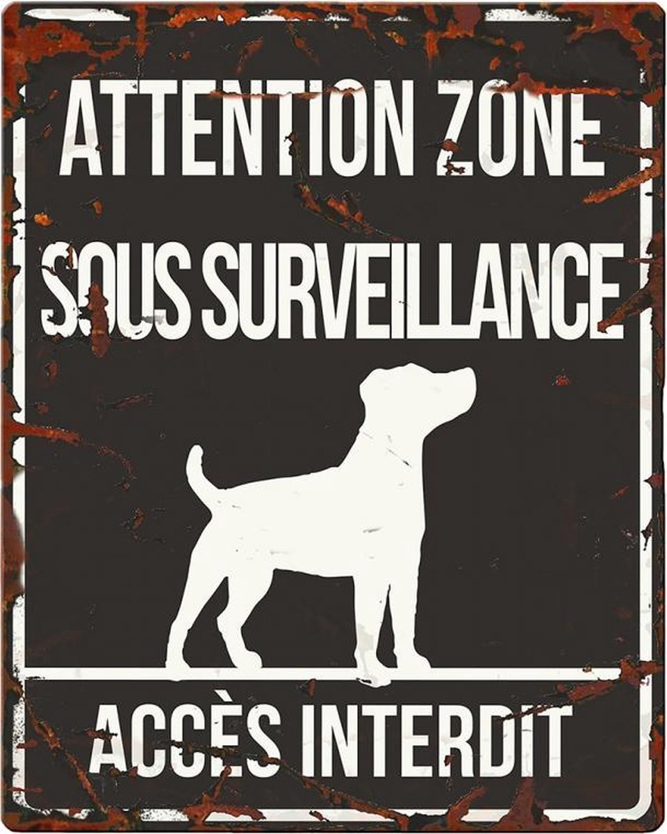 D&D Waakbord / Warning sign square jack russel f Zwart 20x25cm
