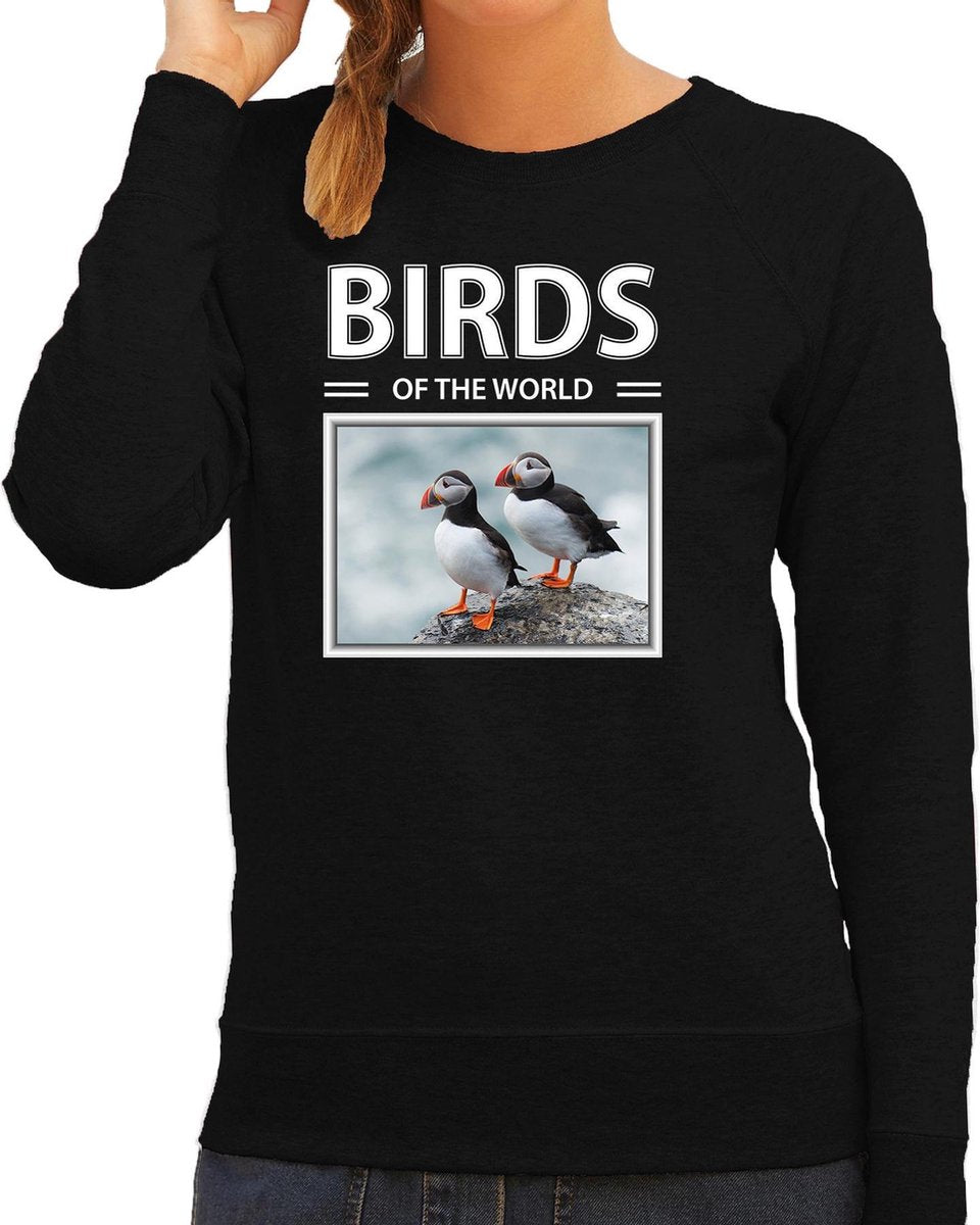 Dieren foto sweater Papegaaiduiker - zwart - dames - birds of the world - cadeau trui vogel liefhebber M