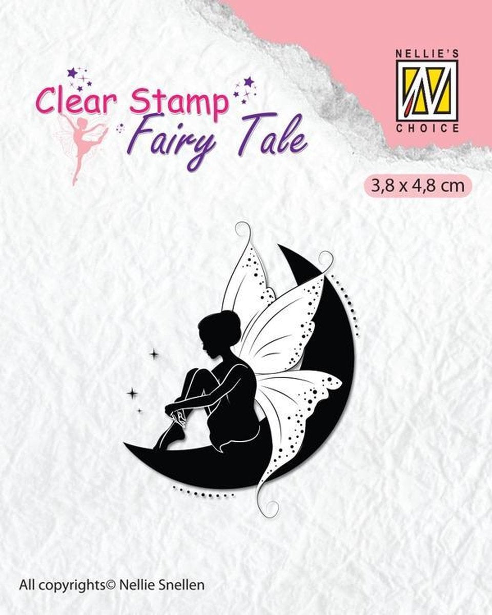 FTCS012 Clearstamp Nellie Snellen - Fairy tale sprookje - silhouet stempel fee op maan - 1 stuks 3