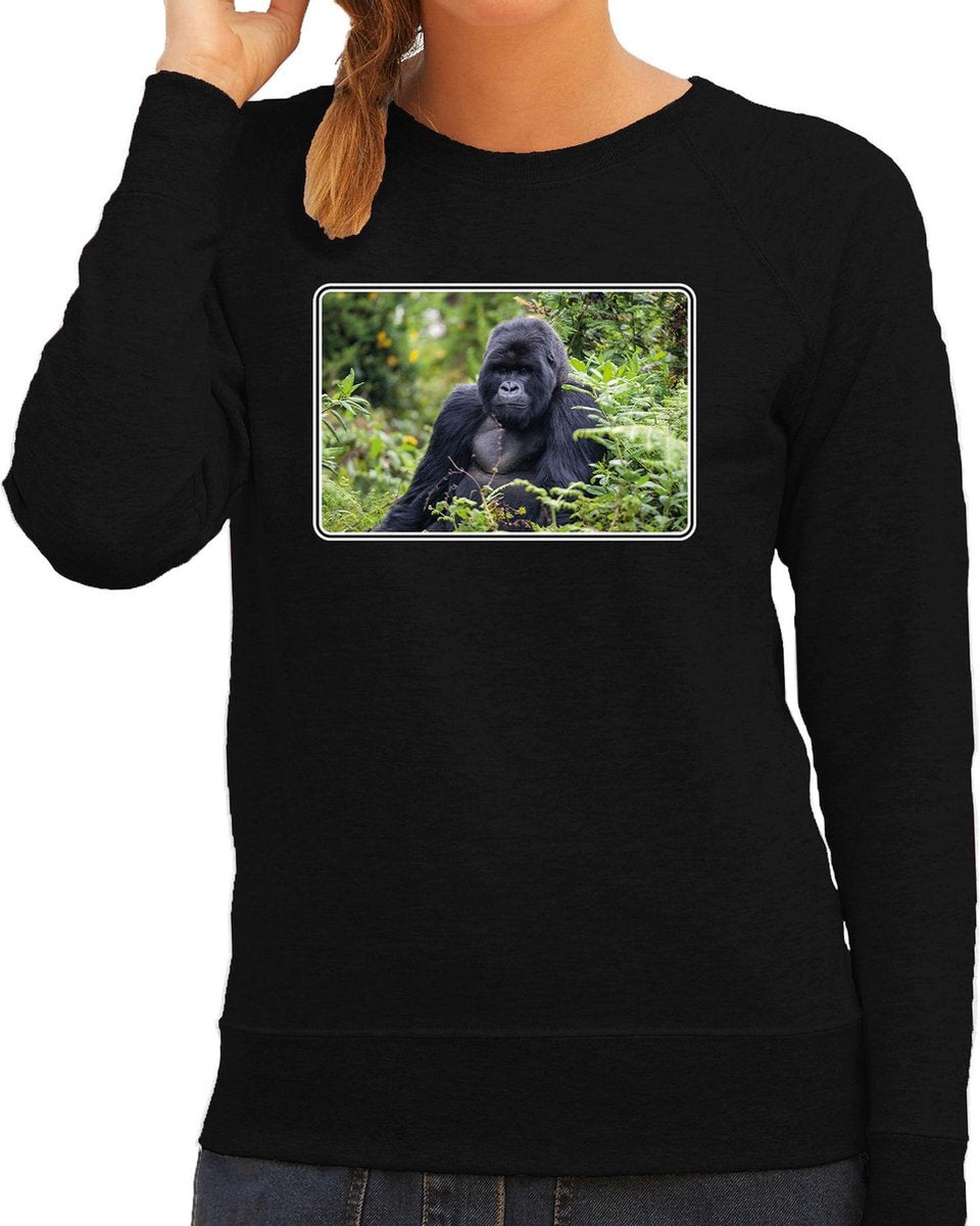 Dieren sweater met apen foto - zwart - voor dames - natuur / Gorilla aap cadeau trui - kleding / sweat shirt L