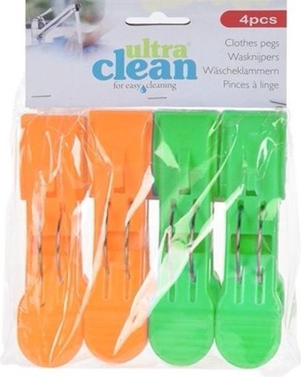 4x Oranje en groene handdoek knijpers 13cm