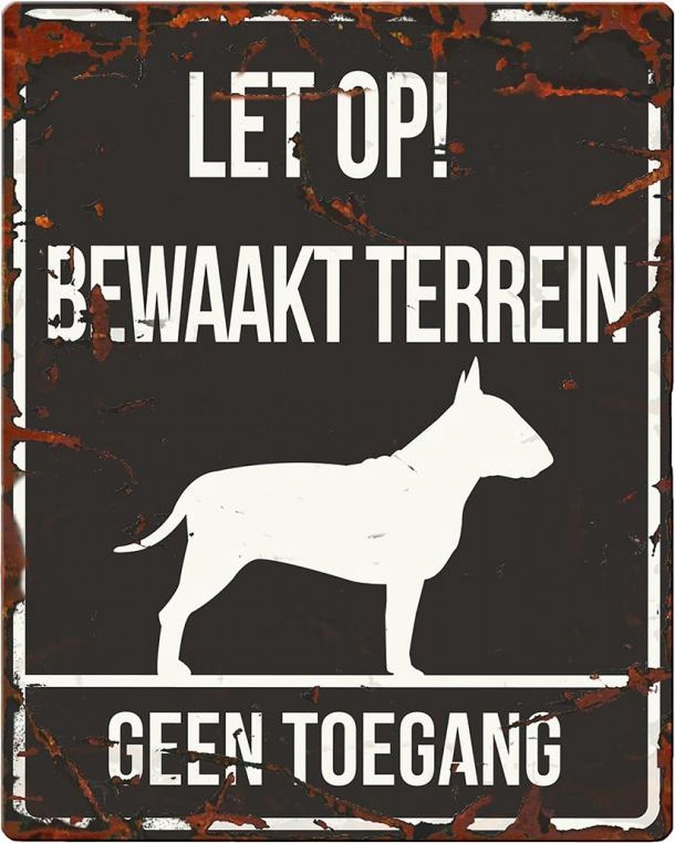D&D Waakbord / Warning sign square bull terrier n Zwart 20x25cm