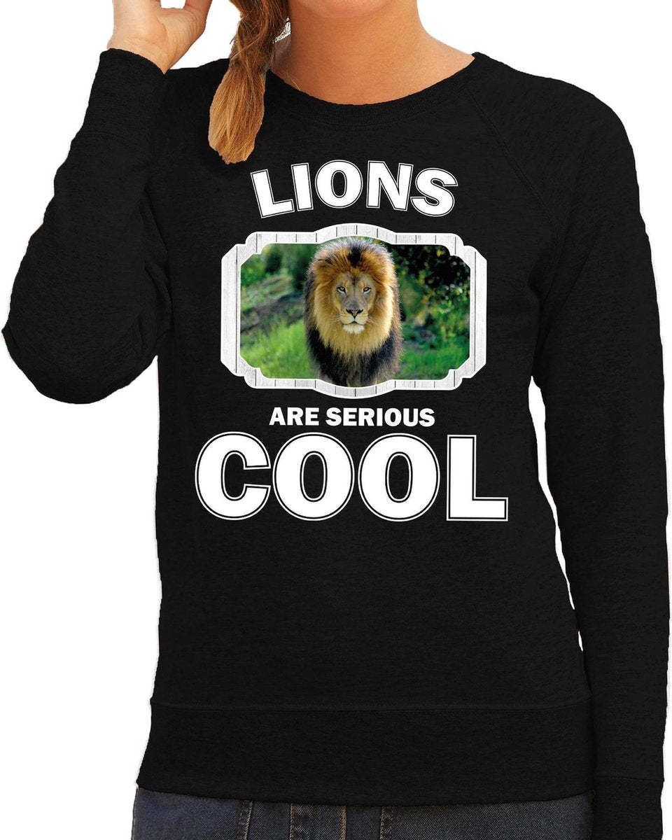 Dieren leeuwen sweater zwart dames - lions are serious cool trui - cadeau sweater leeuw/ leeuwen liefhebber XS