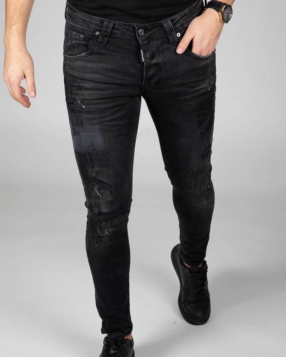 RYMN Jeans slimfit zwart met witte verfvlekken