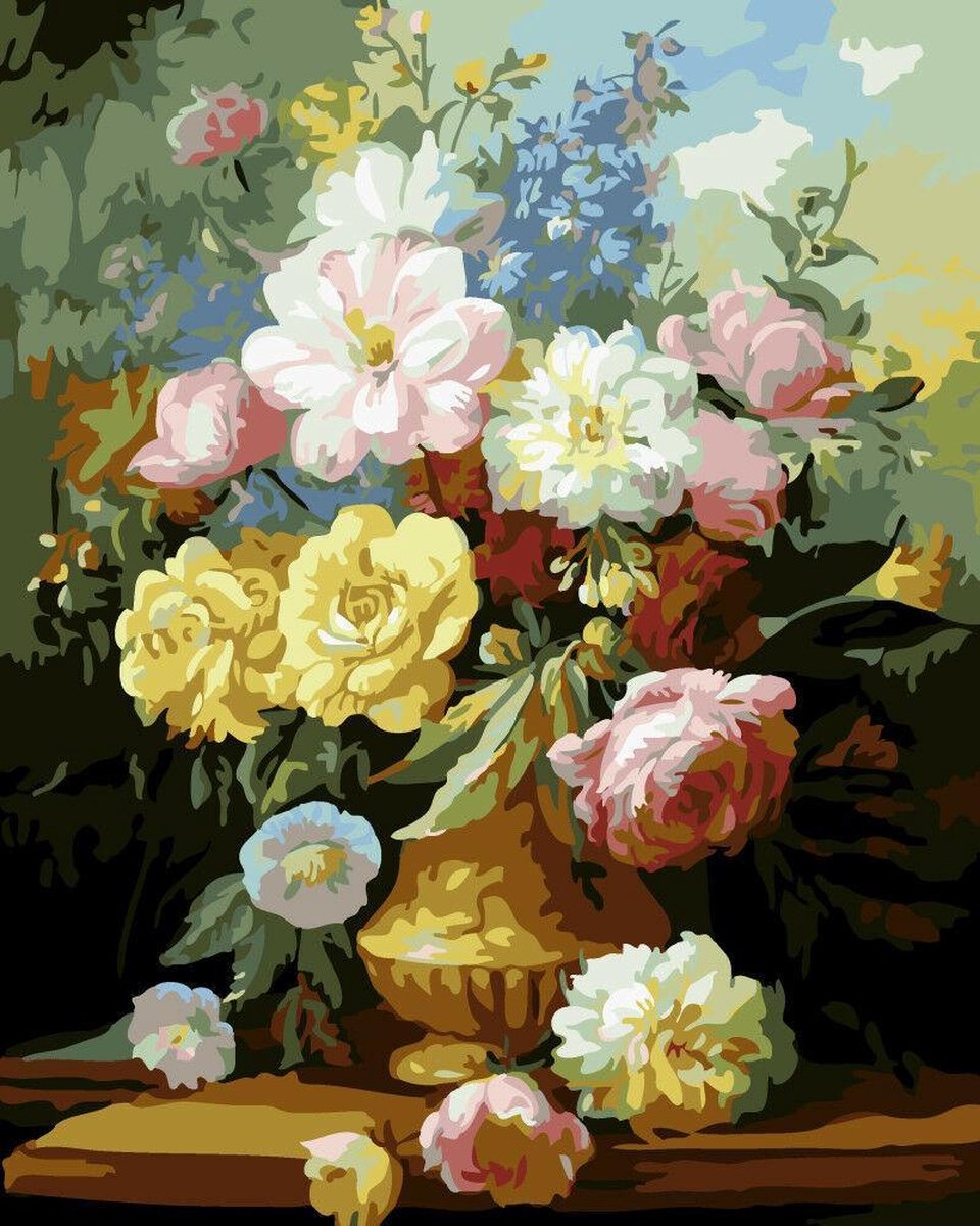 Schilderen op Nummer Volwassenen - 40x50 cm - Bloemen - Stilleven - Paint by Number - Hobby Pakket - Met 3 kwasten - Zonder lijst - Met ophanghaakjes