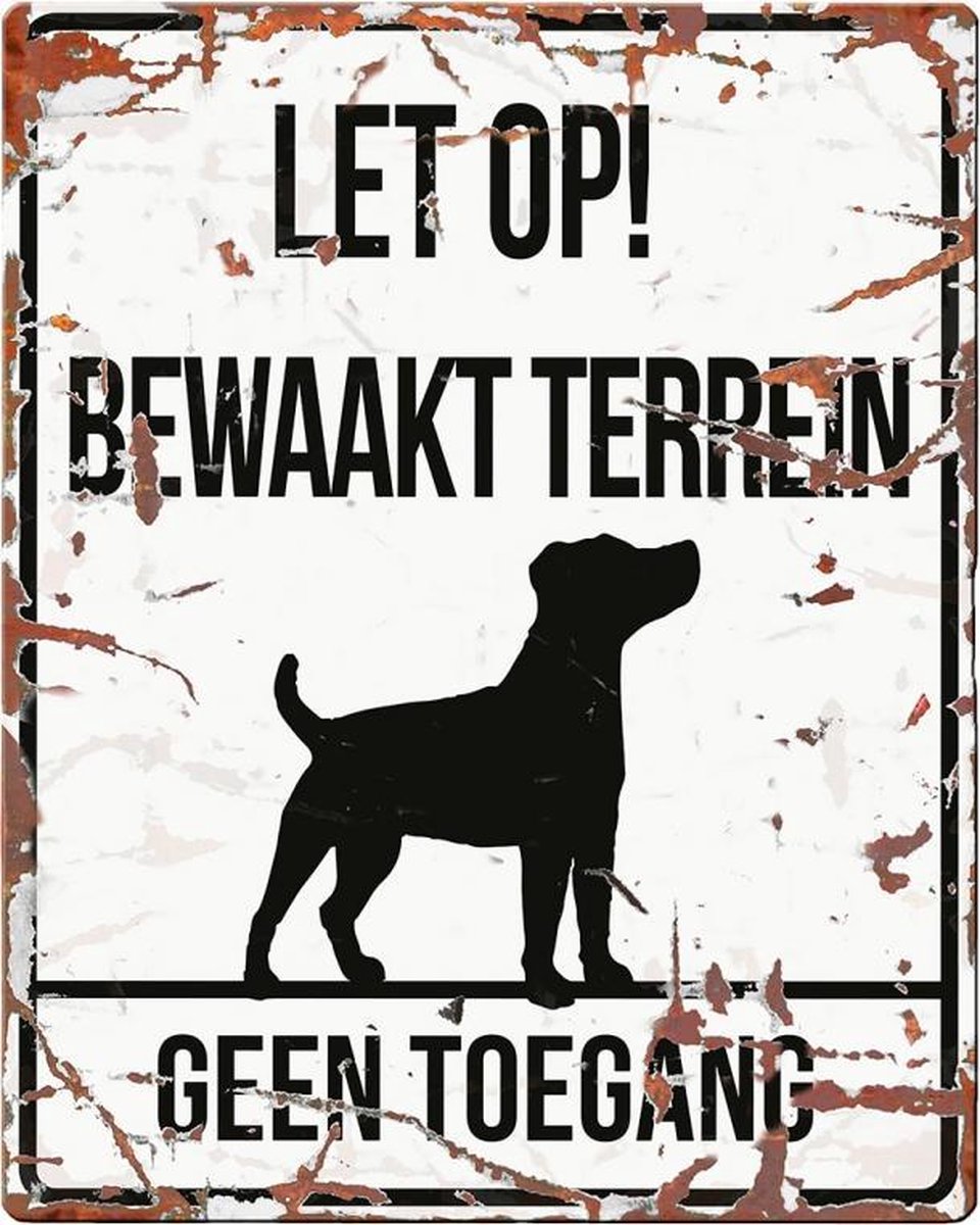 D&D Waakbord / Warning sign square jack russel n Wit 20x25cm