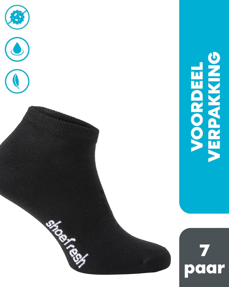 7 paar Shoefresh Bamboe Enkelsokken Heren - Maat 43-45 – Zwart – Naadloze Sokken