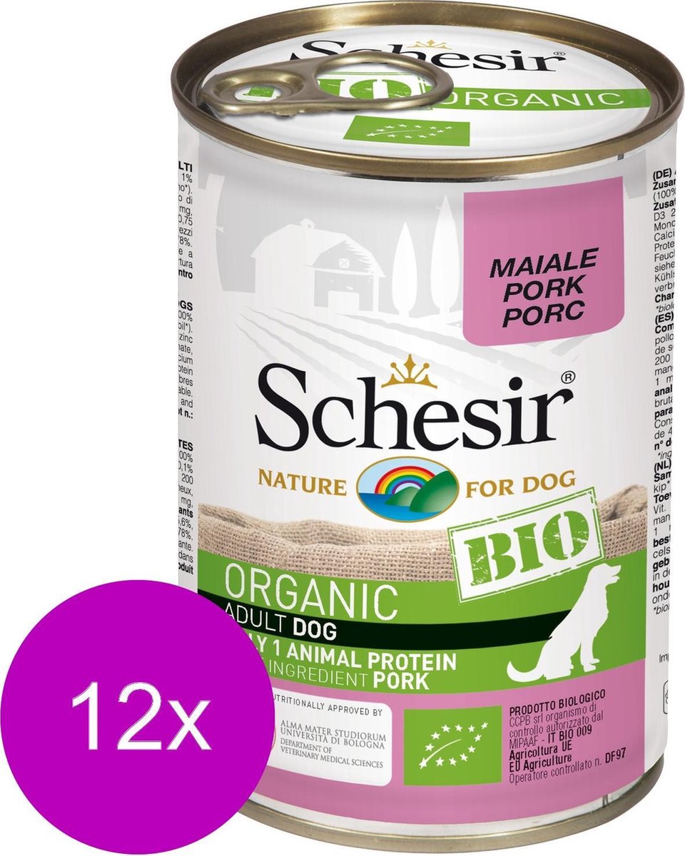 Schesir Hond Bio Blik Paté 400 g - Hondenvoer - 12 x Varken
