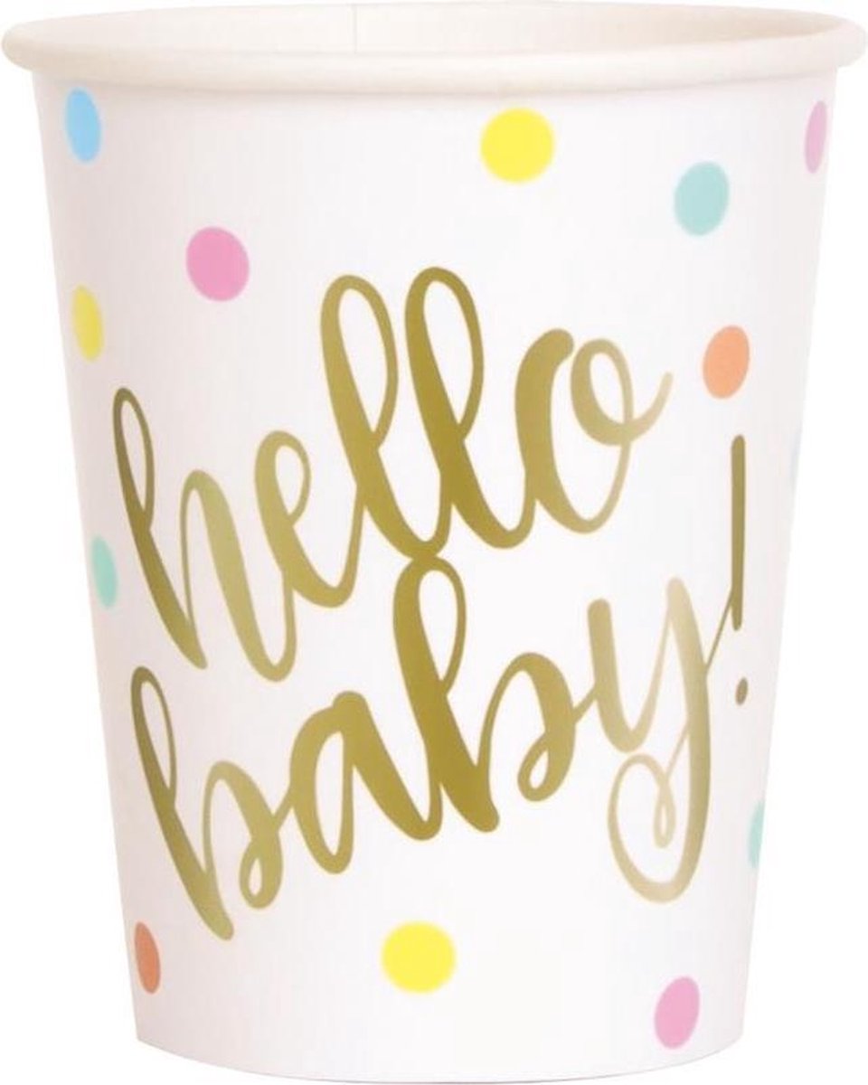 Bekers Hello Baby 25 Cl Karton Wit/goud 8 Stuks