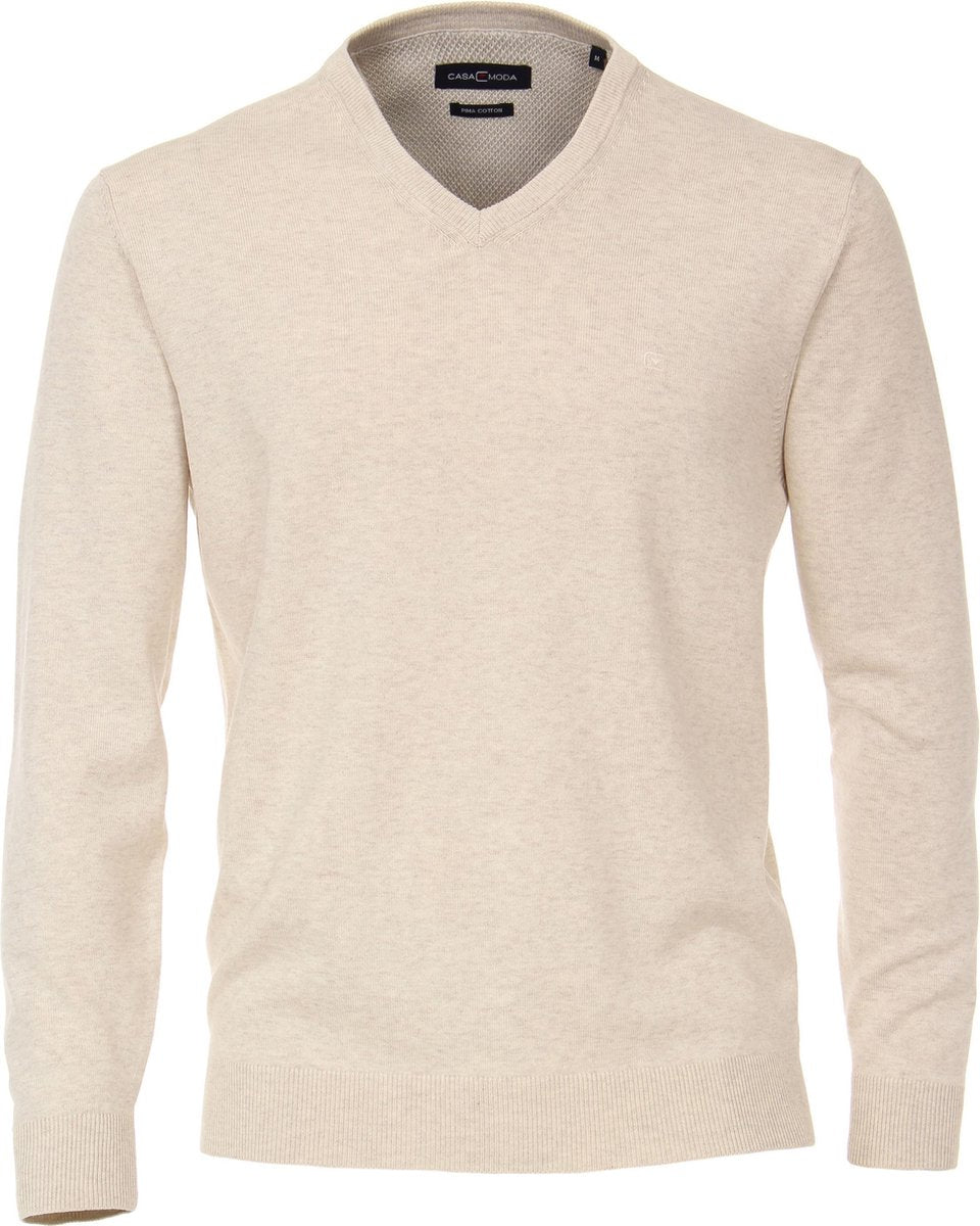 Casa Moda heren trui katoen V-hals - beige -  Maat: 4XL