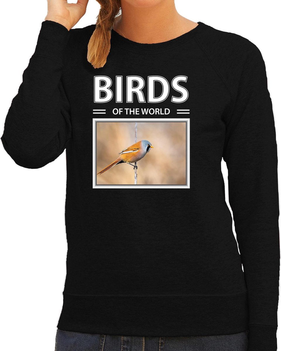 Dieren foto sweater Baardmannetje vogel - zwart - dames - birds of the world - cadeau trui vogel liefhebber S