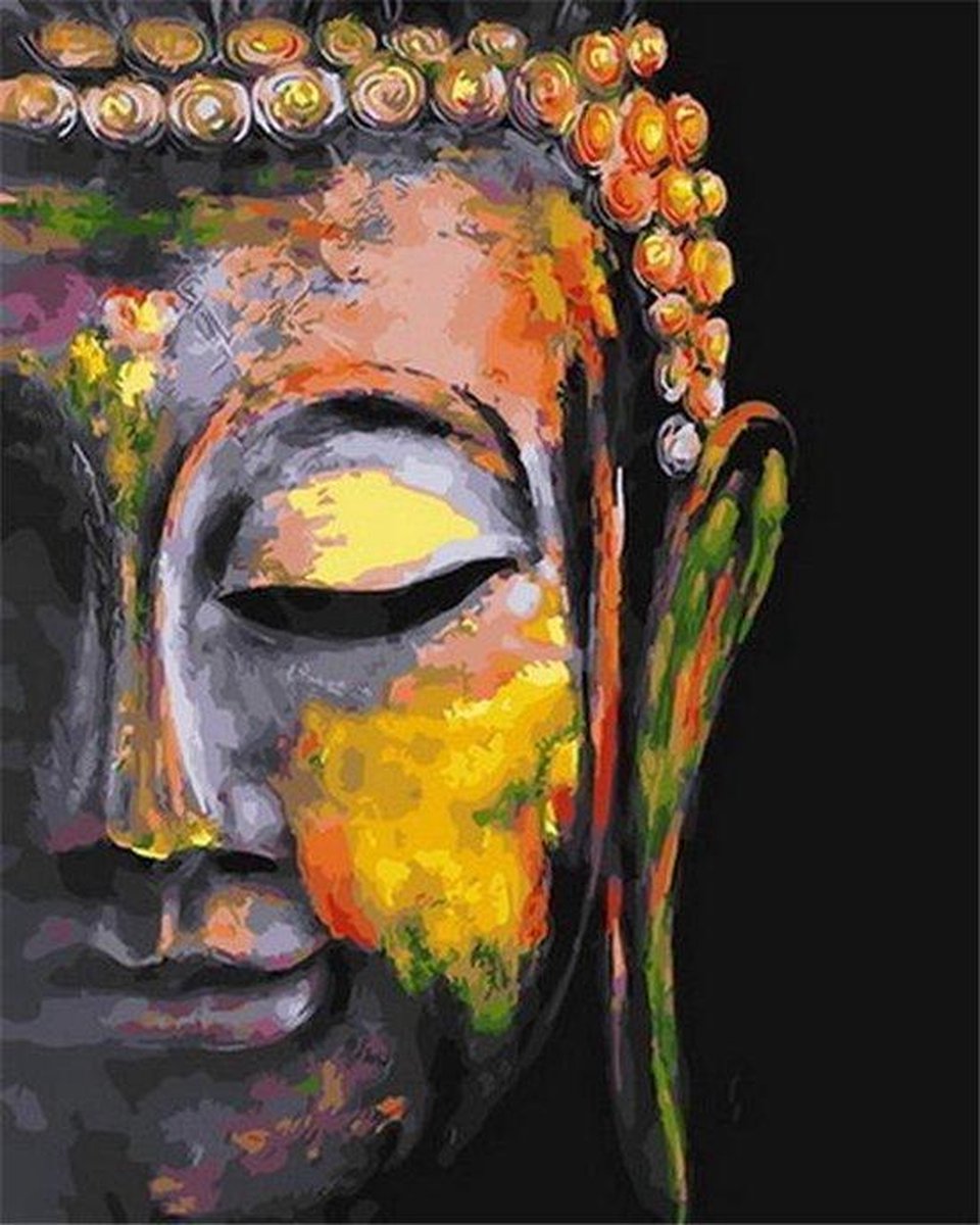 Buddha - Schilderen op nummer - verven op nummer - kleuren op nummer - hobby pakket - paint by number - hobbypakket - 50x40cm - los canvasdoek