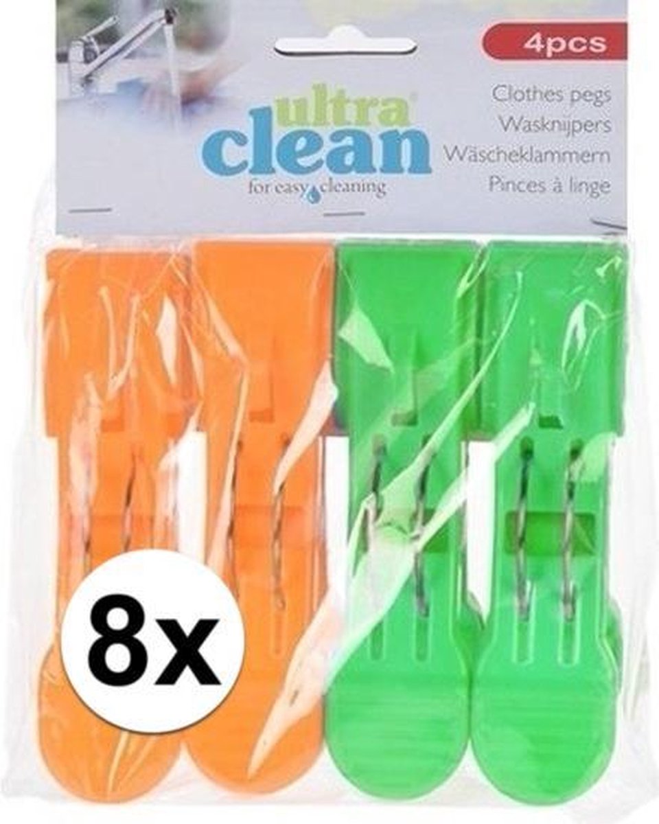 8x Oranje en groene handdoek knijpers 13cm