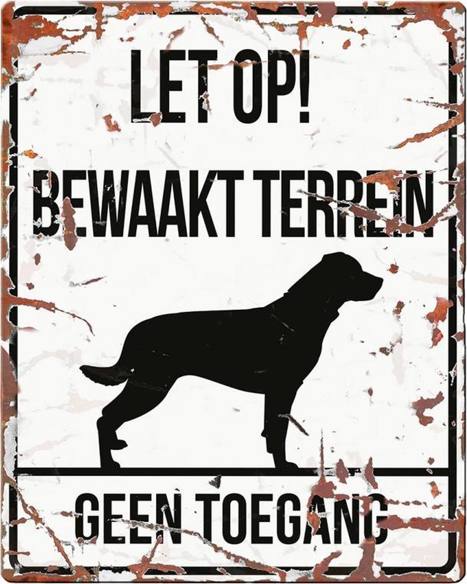 D&D Waakbord / Warning sign square rottweiler n Wit 20x25cm