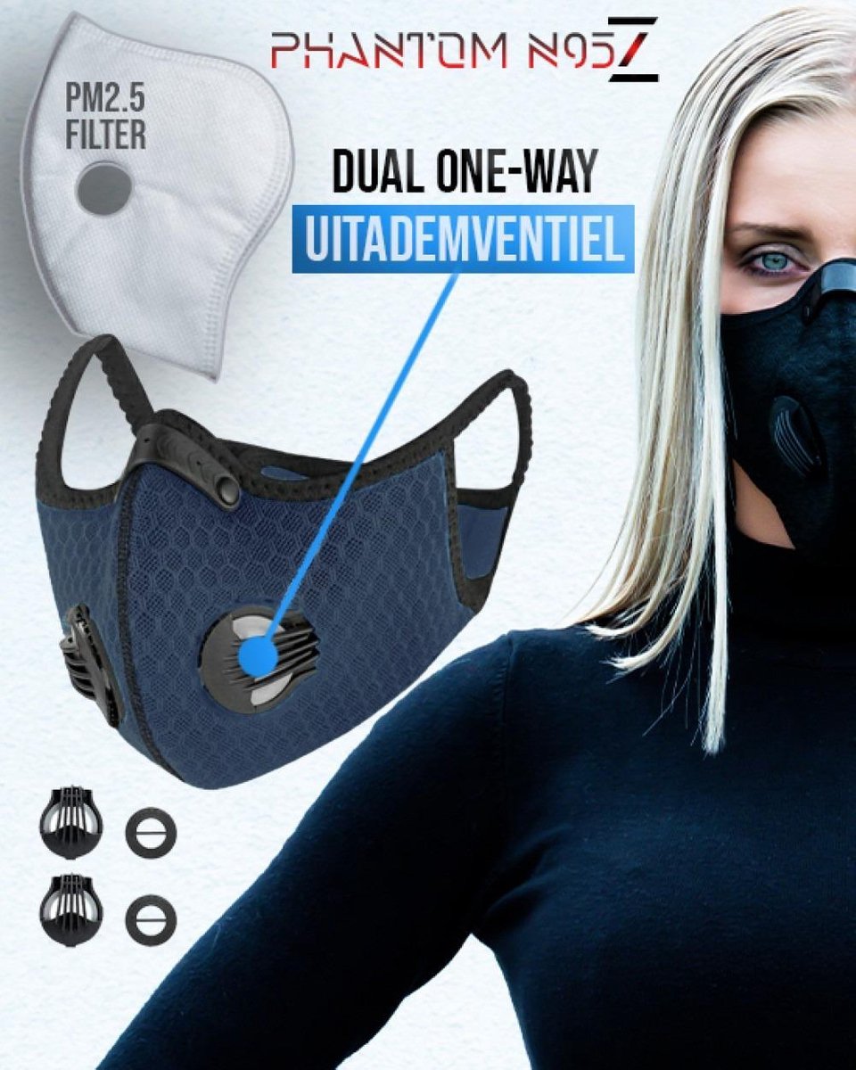 Phantom N95Z Phantom N95Z sportmasker (mondmasker) Deep Blue inclusief 2 N95 Filters