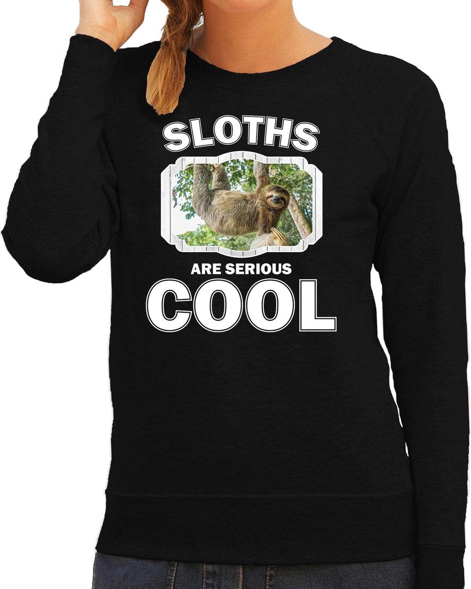 Dieren luiaarden sweater zwart dames - sloths are serious cool trui - cadeau sweater hangende luiaard/ luiaarden liefhebber XL
