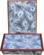 Laptray - Schoottafel - Schootkussen - Laptoptafel - Dienblad met kussen Veren Blauw-Wit