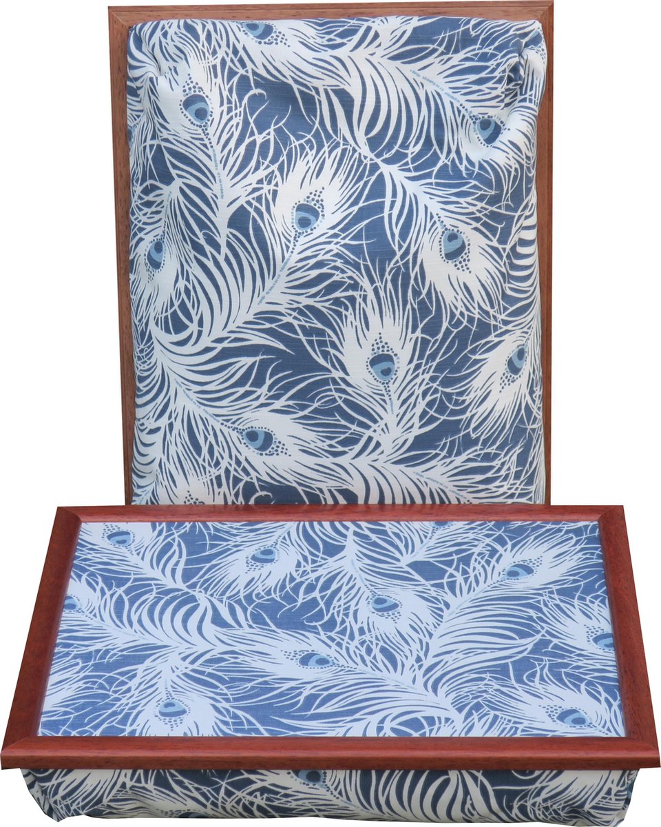 Laptray - Schoottafel - Schootkussen - Laptoptafel - Dienblad met kussen Veren Blauw-Wit