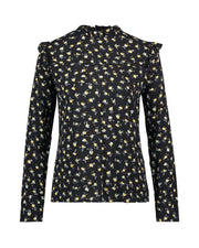 Aaiko soepele zwart gebloemde viscose tuniek blouse met ruches - Maat L
